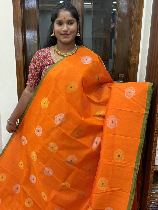 Silk Cotton Body Rich Buttas Orange And Green(SCBRBS4)