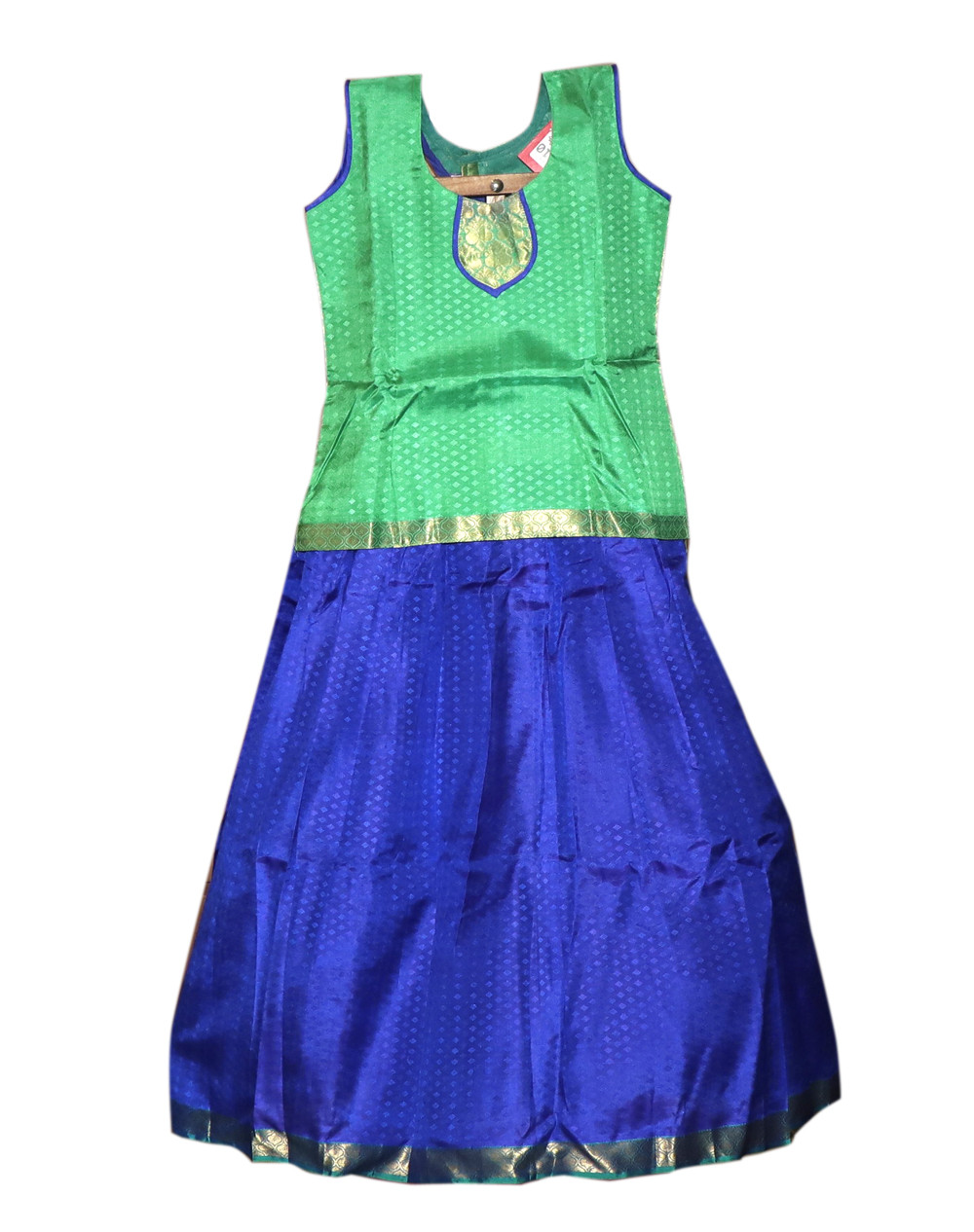 10"Yr"_Kids Pavadai Set Kanchipuram Silk Green And Voilet(KS10KP5)