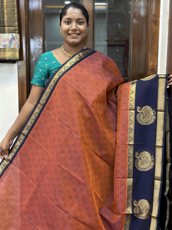 Silk Cotton Jakard Side Buttas Dual Shaded Orange And Navy Blue(SCJSB8)