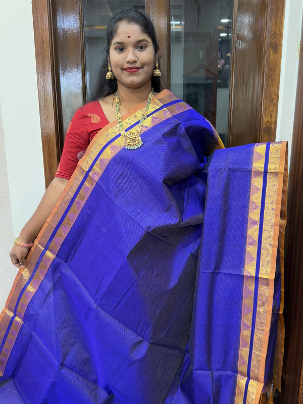 Silk Cotton Vairaoosi Plain Violet And Mustard Yellow(SCVP61)