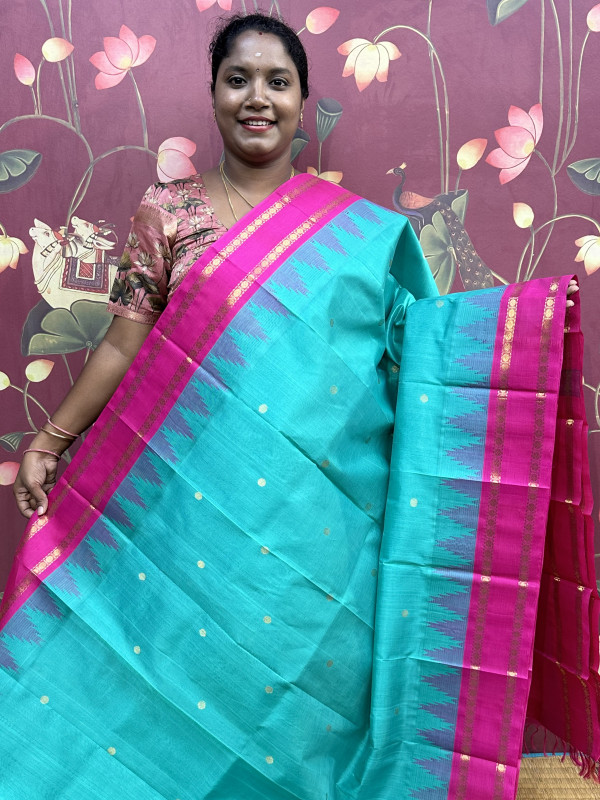 Silk Cotton Korvai Rettapet Thread Temple Border CS Blue And Pink(SCKRTTB10)