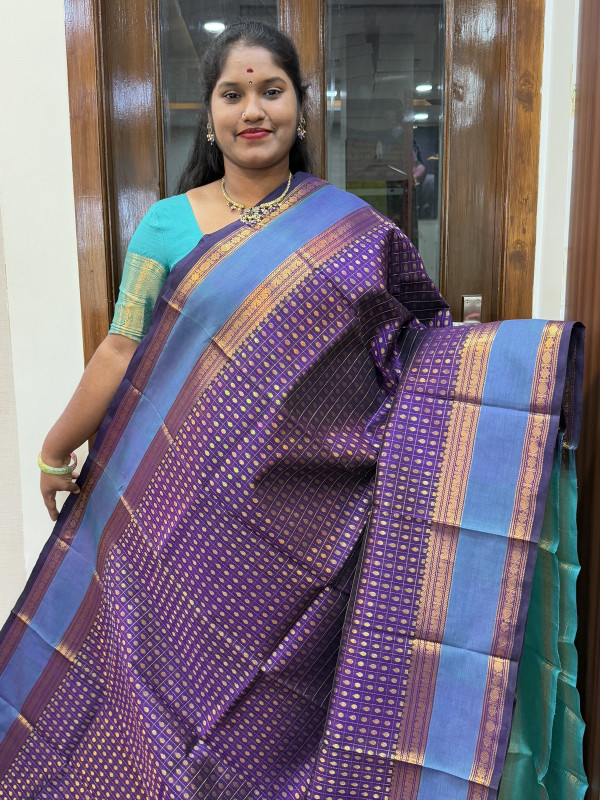 Silk Cotton Checked Buttas Purple And Dual Shaded Teal(SCRBPV99)