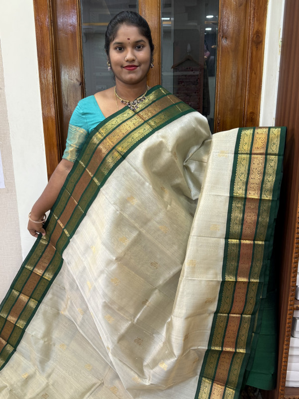 Silk Cotton Korvai Buttas Triple Tone Border Pastel Green and Green (SCKTTB23)