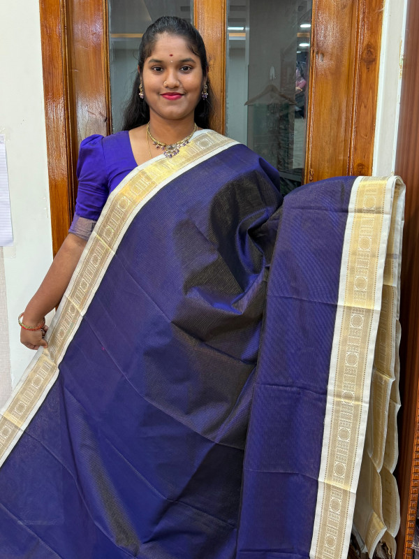 Silk Cotton Korvai Vairaoosi Navy Blue And Grey(VKSC06)