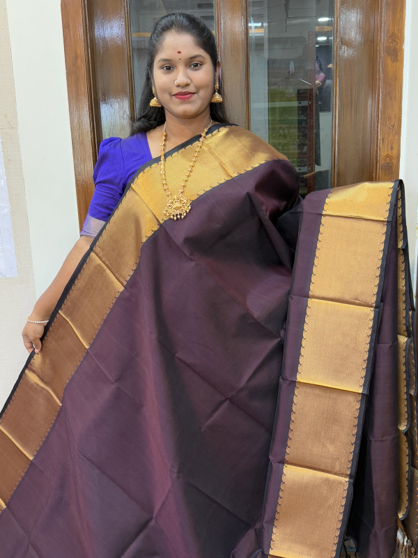 Silk Cotton Plain Kadi Border Self Colour Coffee Brown(SCPKB2)