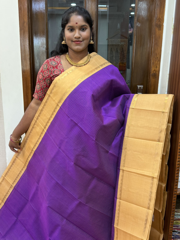 Silk Cotton Kuppadam Thread Kattam Temple Border Purple And Sandal(SCKTKTB25)