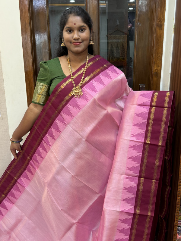 Silk Cotton Korvai Rettapet Temple Border Baby Pink And Maroon(SCKRTB19)