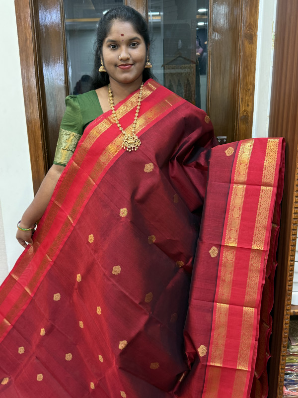 Silk Cotton Rettapet Border Body Buttas Maroon And Red(SCRBBS27)