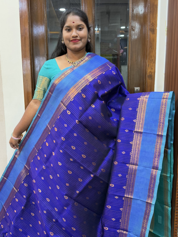 Silk Cotton Checked Buttas Violet And Dual Shaded Teal(SCRBPV109)