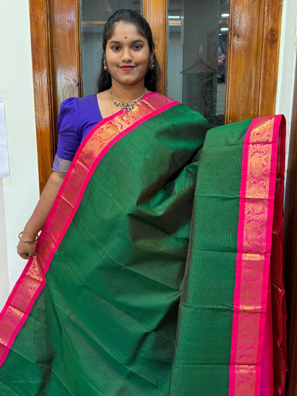Silk Cotton Korvai Vairaoosi Dark Green And Pink (VKSC10)