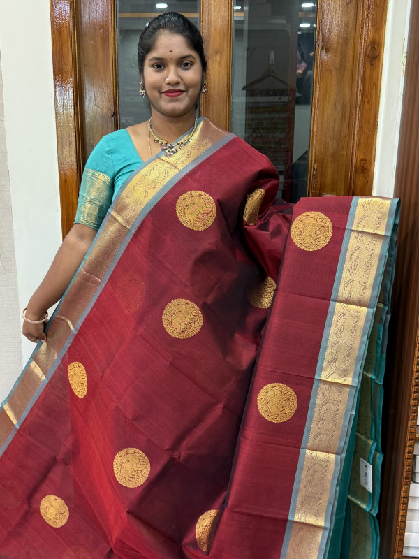 Silk Cotton Body Rich Buttas Maroon And Teal(SCBRBS9)