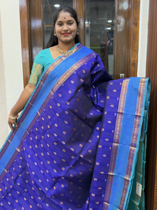 Silk Cotton Checked Buttas Royal Blue And Dual Shaded Teal(SCRBPV106)