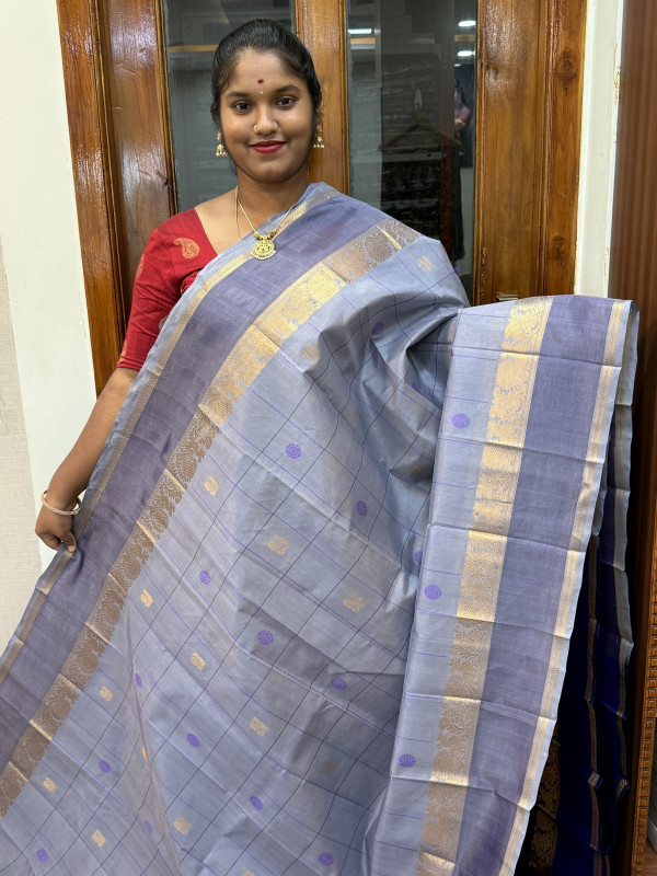 Silk Cotton Medium Body Buttas Grey And Blue(SCMBB92)