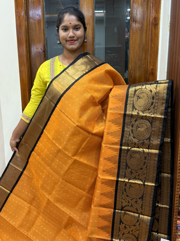 Silk Cotton Kuppadam Vairaoosi Buttas Mustard Yellow And Black(SCKVB93)