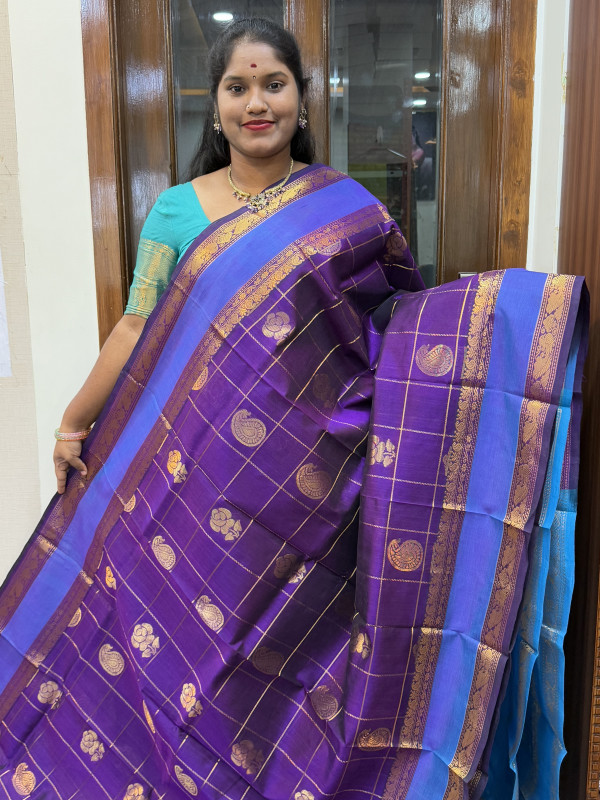 Silk Cotton Checked Buttas Purple And CS Blue(SCRBPV110)