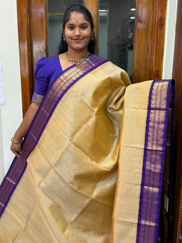 Silk Cotton Korvai Vairaoosi Dual shade Beige And Purple (VKSC08)