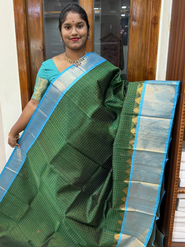 Silk Cotton Kuppadam Lakshadeepam Bottle Green And CS Blue(SCKLD9)