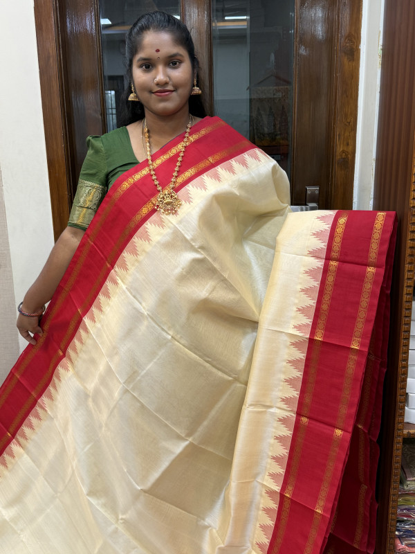 Silk Cotton Korvai Rettapet Temple Border Off White And Red(SCKRTB26)