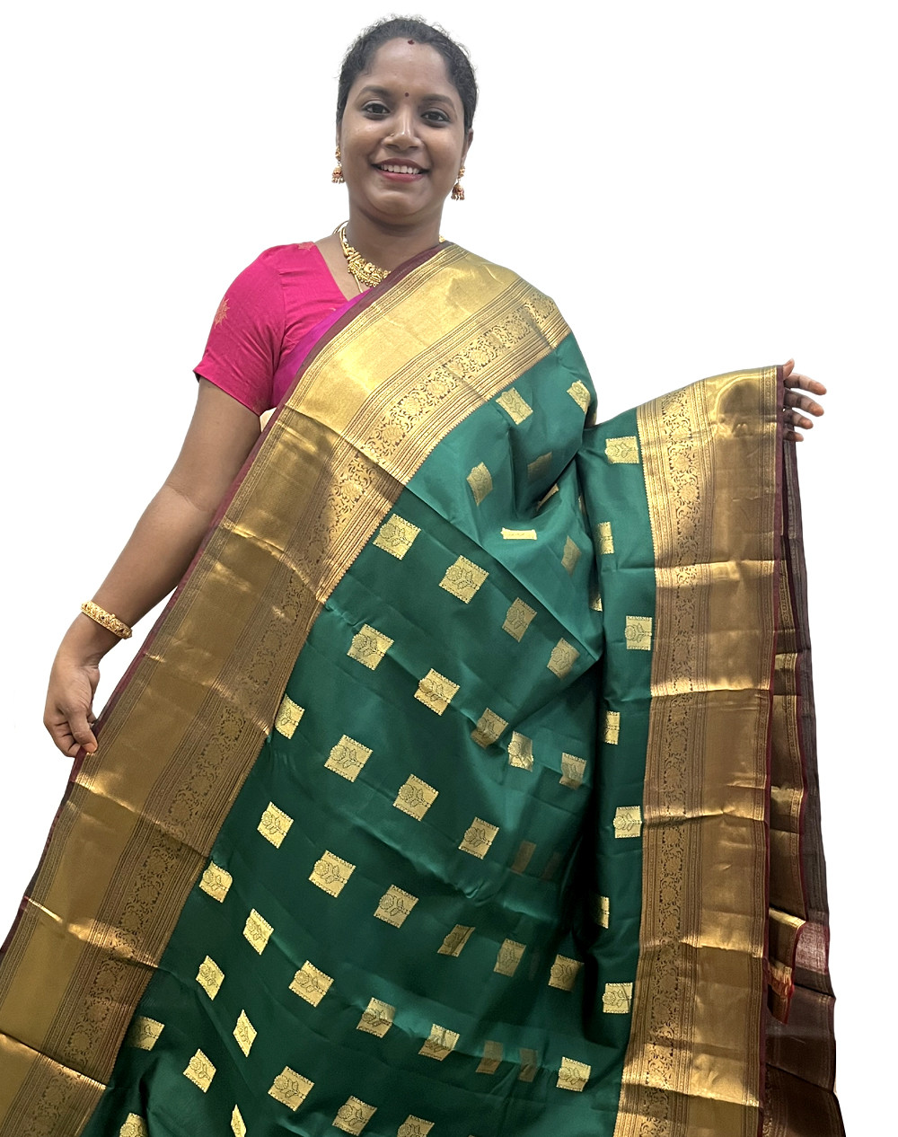 Kanchipuram Silk Buttas Bottle Green And Coffee Brown(KSB24)