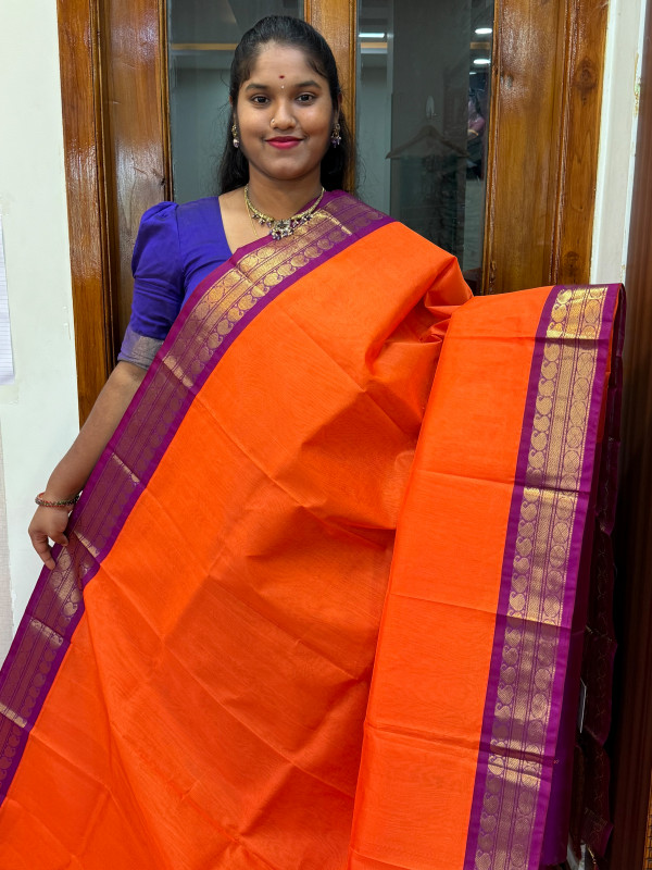 Silk Cotton Korvai Vairaoosi Orange And Vadamalli(VKSC07)