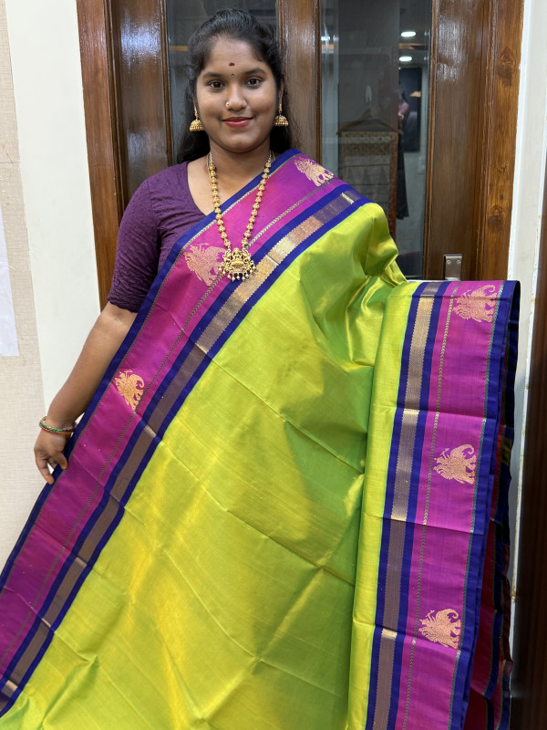 Silk Cotton Korvai Border Buttas Sneha Green And Violet(SCBKBB21)