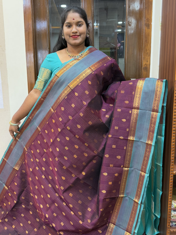 Silk Cotton Checked Buttas Dark Wine And Dual Shaded Teal(SCRBPV107)