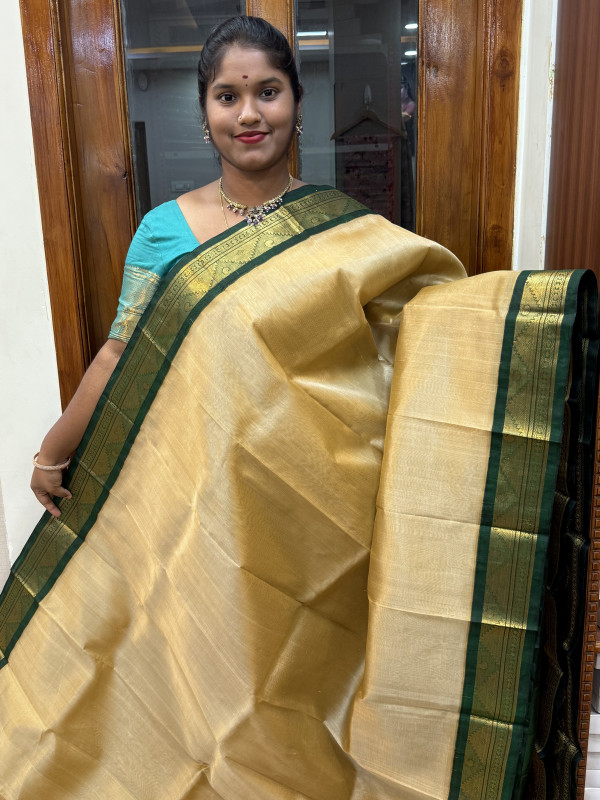 Silk Cotton Korvai Vairaoosi Golden Beige And Dark Green (SCKVS30)