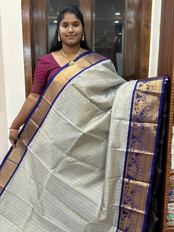 Silk Cotton Kuppadam Vairaoosi Buttas Silver Grey And Royal Blue(SCKVB10)