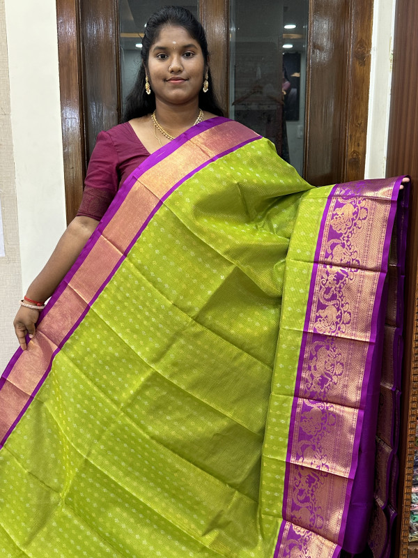 Silk Cotton Kuppadam Vairaoosi Buttas Parrot Green And Magentha(SCKVB12)