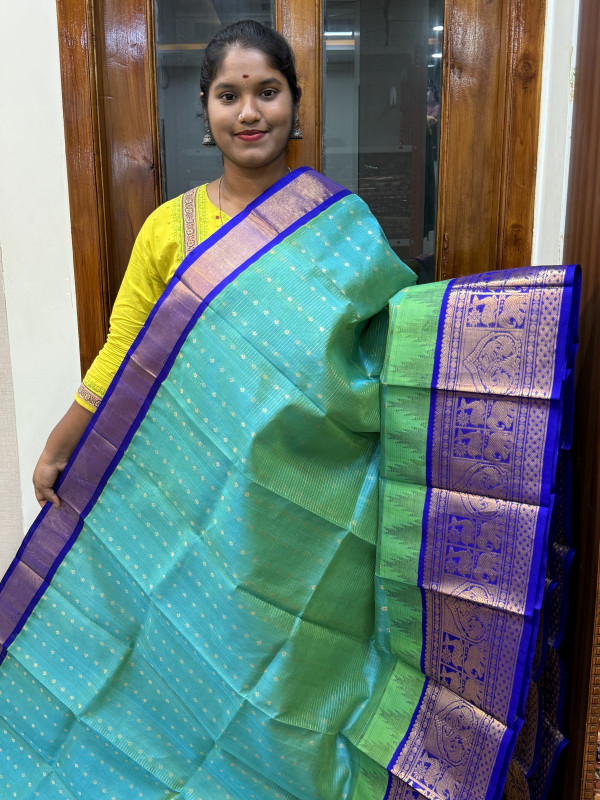 Silk Cotton Kuppadam Vairaoosi Buttas Dual Shaded Teal And Violet(SCKVB96)