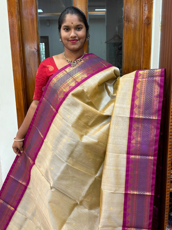 Silk Cotton Korvai Buttas Special Border Dual Shade Beige and Vadamalli (SCKBSB08)