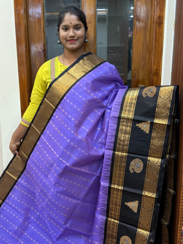 Silk Cotton Kuppadam Buttas Lavender And Black(SCKVB99)