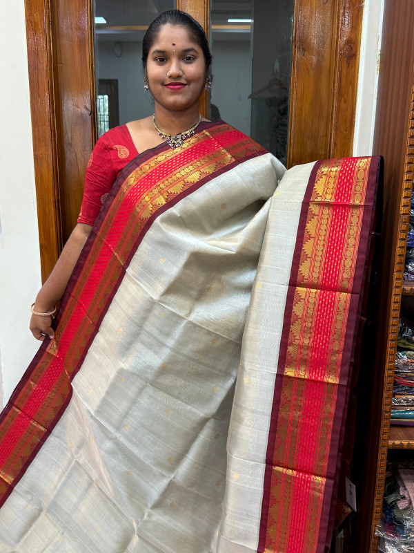 Silk Cotton Korvai Buttas Special Border Tussar and Maroon (SCKBSB03)