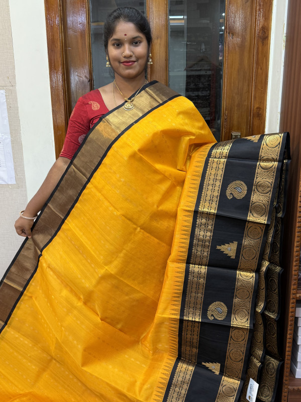 Silk Cotton Kuppadam Buttas Mango Yellow And Black(SCKVB100)