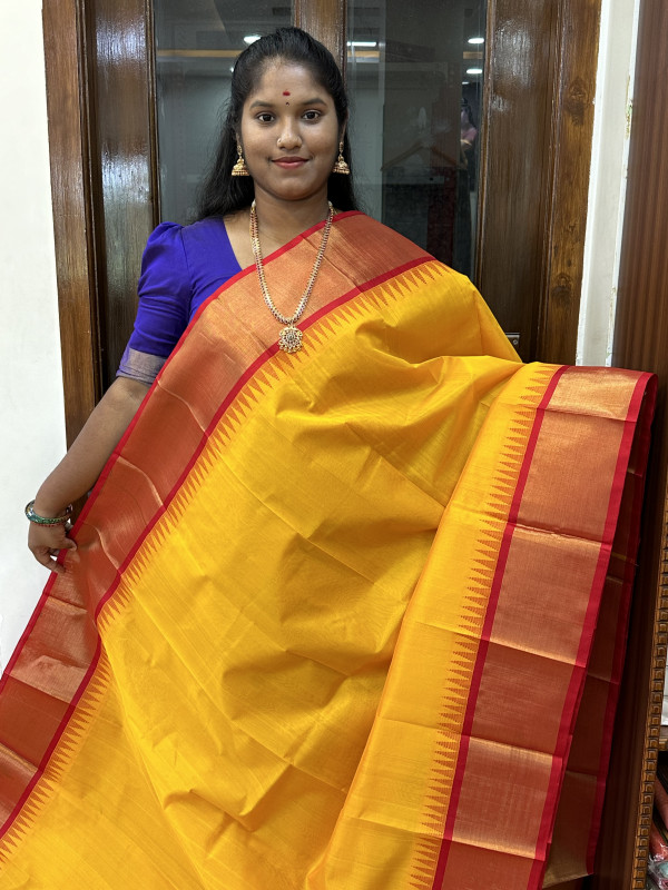 Silk Cotton Kuppadam Plain Mustard Yellow And Red(SCKTTP50)
