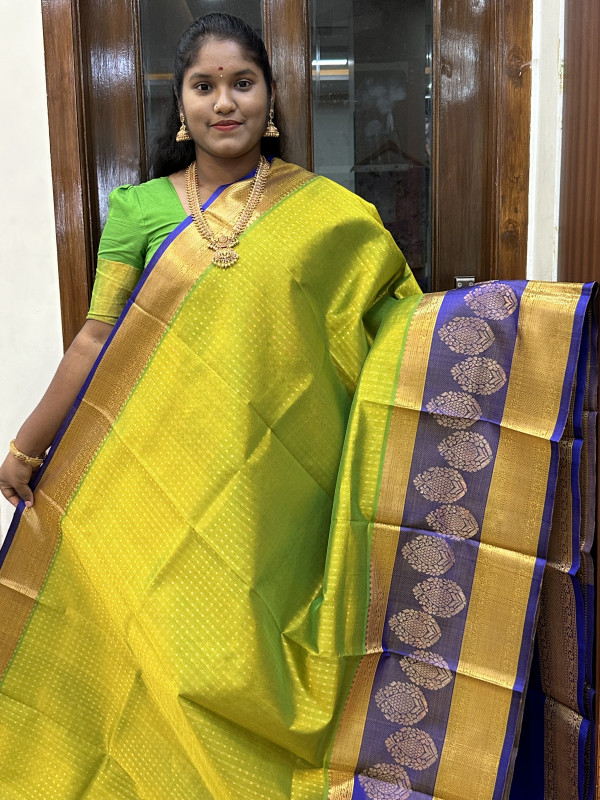 Silk Cotton Kuppadam Thousand Buttas L&S Border Sneha Green And Royal Blue(SCKTBS19)