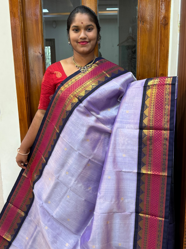 Silk Cotton Korvai Buttas Special Border Dual Shade Lavender and Navy Blue (SCKBSB02)