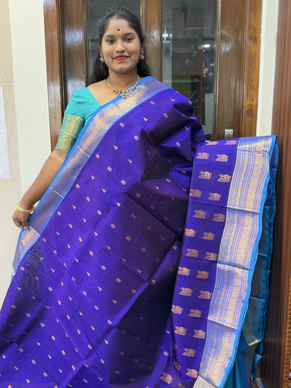 Silk Cotton Body Zari Buttas Violet And CS Blue(SCBZCB41)