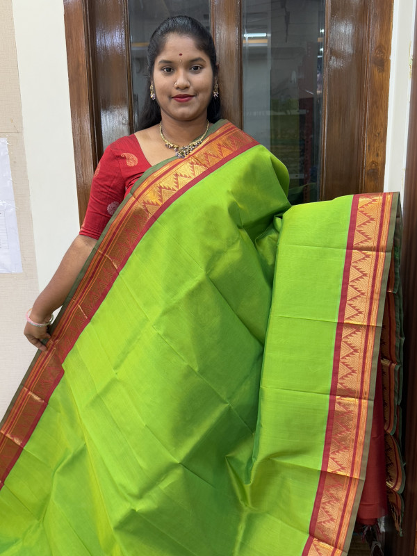 Silk Cotton Korvai Special Parrot Green And Rust (SCKSS105)