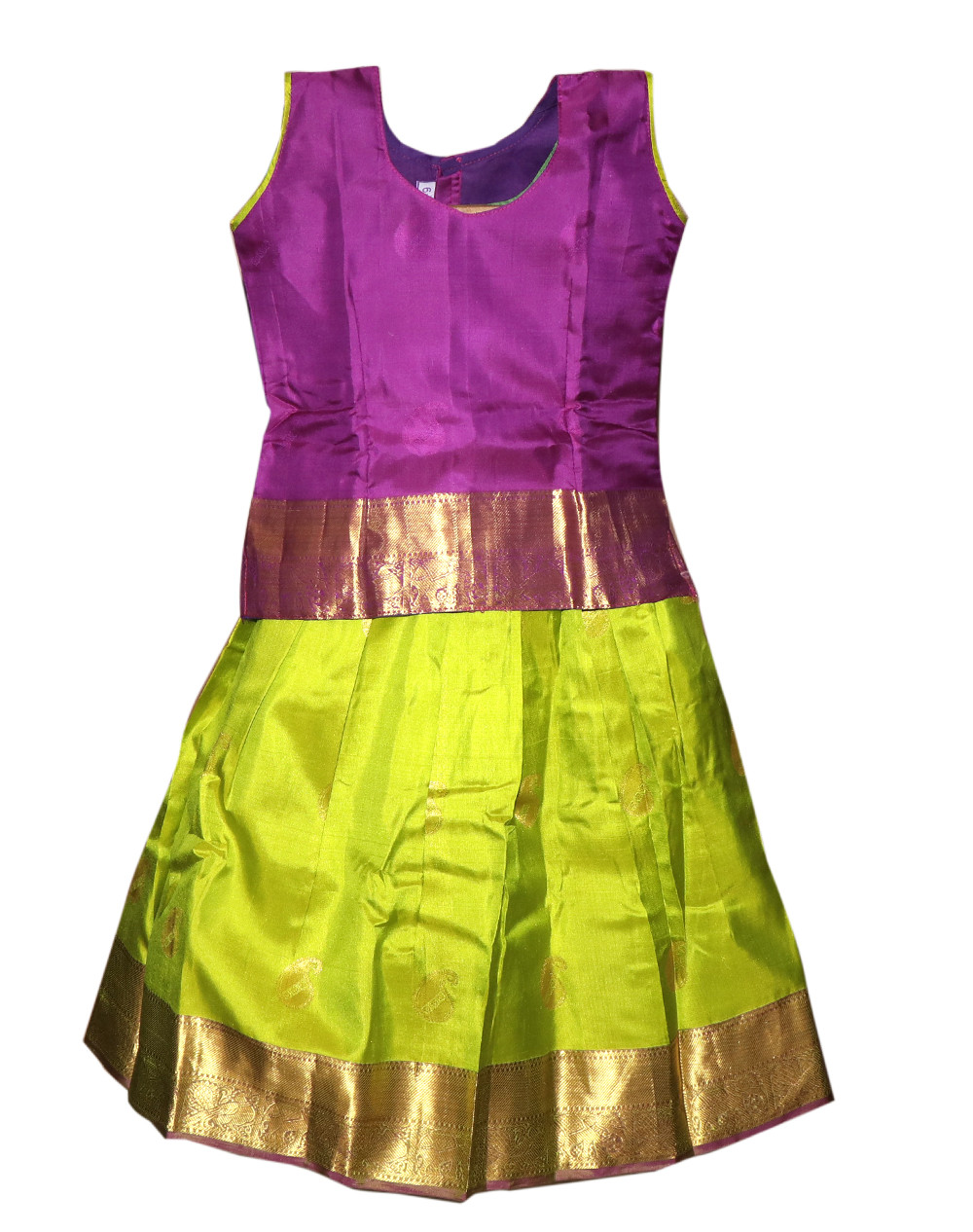 6"Yr"_Kids Pavadai Set Kanchipuram Silk Magentha And Parrot Green(KS6KP1)