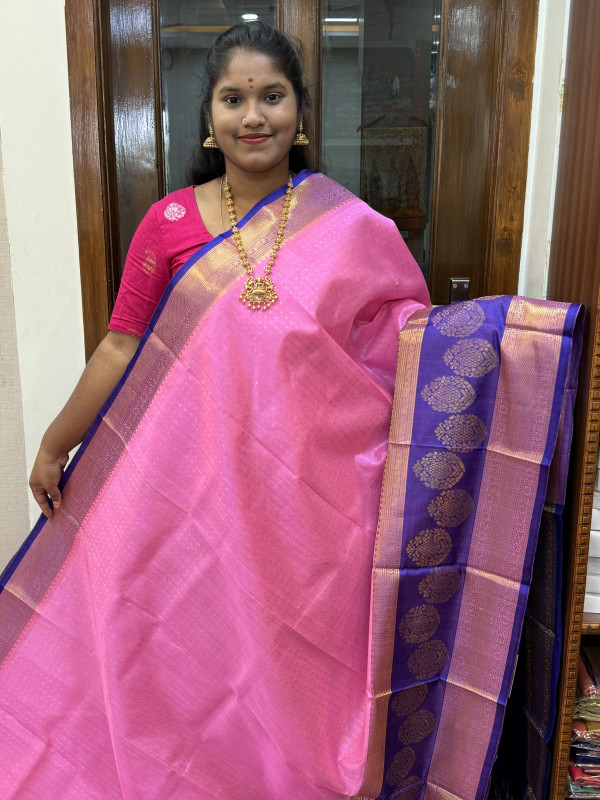 Silk Cotton Kuppadam Thousand Buttas L&S Border Baby Pink And Royal Blue(SCKTBS20)