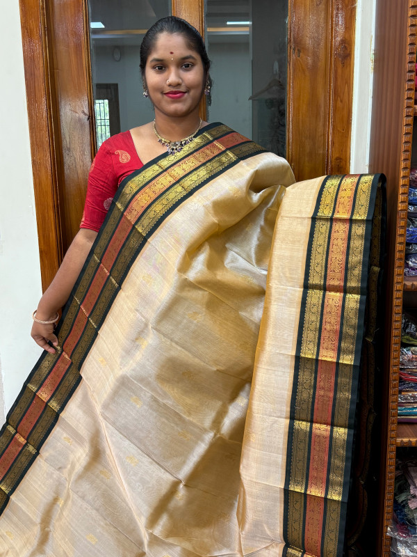 Silk Cotton Korvai Buttas Triple Tone Dual Shade Beige and Dark Green (SCKTTB05)