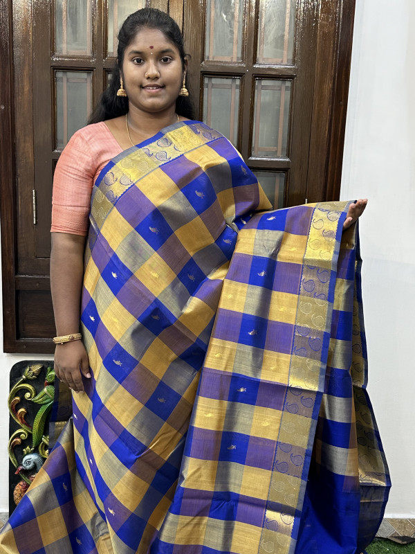 Silk Cotton Paalum Pazhamum Checks Sandal And MS Blue(SCPPC16)