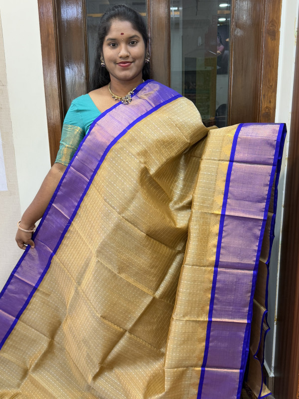 Silk Cotton Kuppadam Lakshadeepam Beige And Violet(SCKLD10)