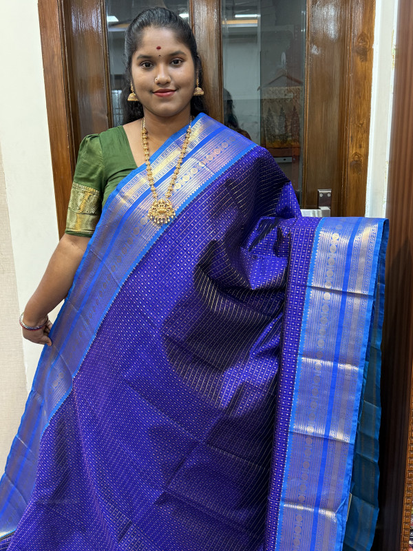 Silk Cotton Checked Lakshadeepam Violet And Ananda Blue(SCCLD3)