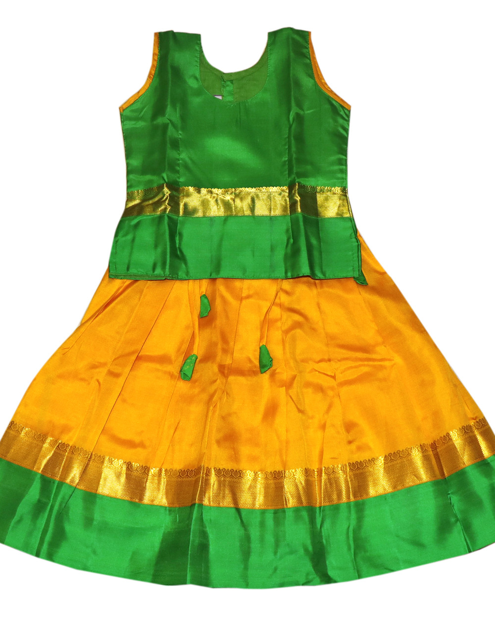 4"Yr"_Kids Pavadai Set Kanchipuram silk Green And Yelllow(KS4KP4)