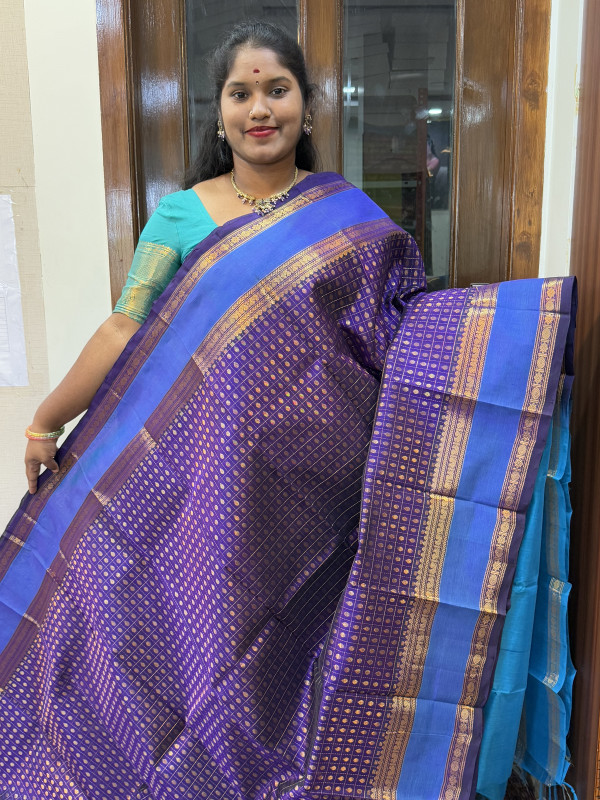 Silk Cotton Checked Buttas Violet And CS Blue(SCRBPV91)