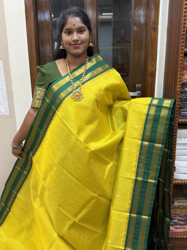 Silk Cotton Korvai kattam Buttas Temple Border Lime Yellow And Green(SCKKBTB10)