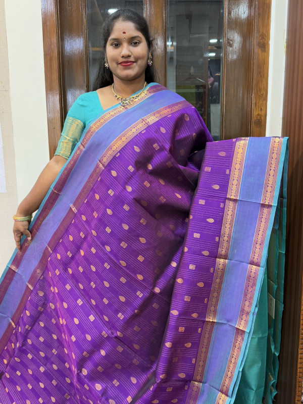 Silk Cotton Checked Buttas Purple And Dual Shaded Teal(SCRBPV96)