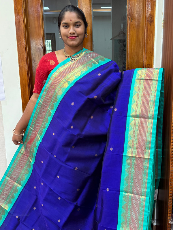 Silk Cotton Korvai Buttas Special Border Violet and Teal (SCKBSB12)